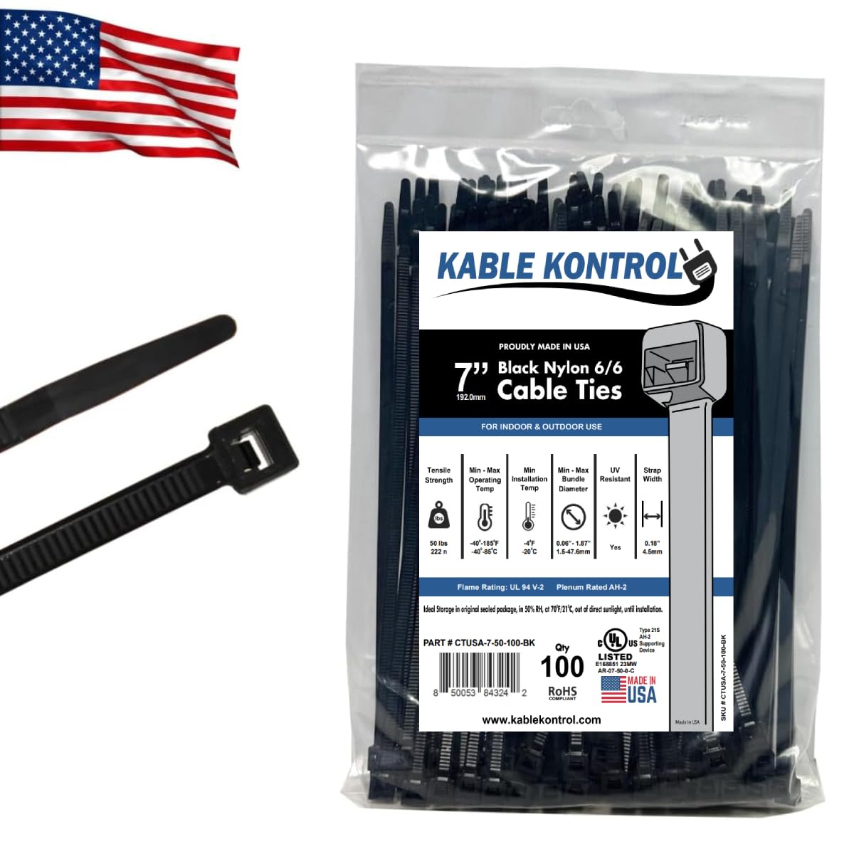 Kable Kontrol Reusable Cable Zip Ties – 11 Inch 100 Pack Black, 50 Lbs Tensile Strength, UV-Resistant Self-Locking Nylon Ties With Trigger Release