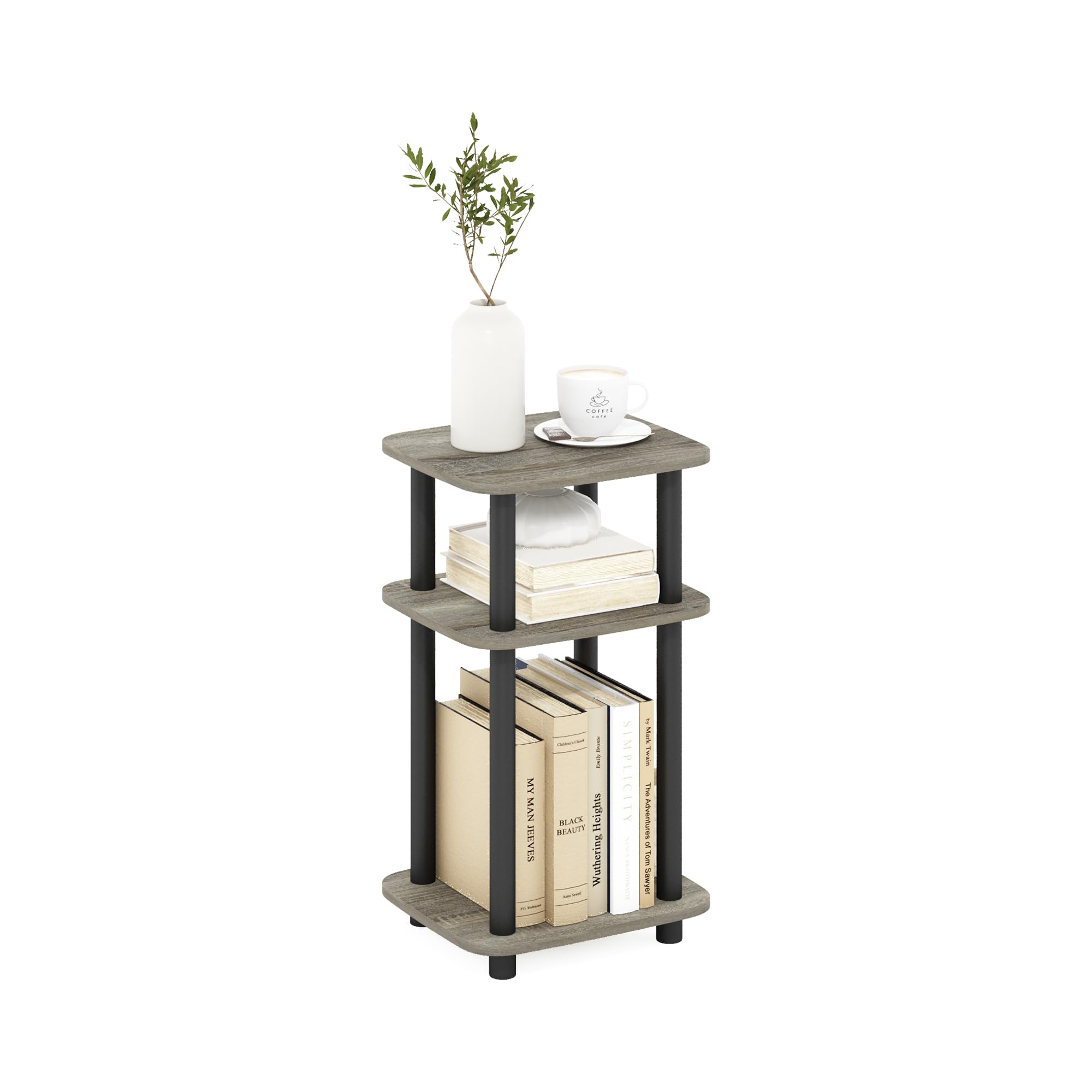 Furinno JUST Tavolino Laterale, Tavolino Da Divano Turn-N-Tube A 3 Ripiani Con Ripiano Aperto, Comodino Ad Angoli Arrotondati, Montaggio Facile, Rovere Francese