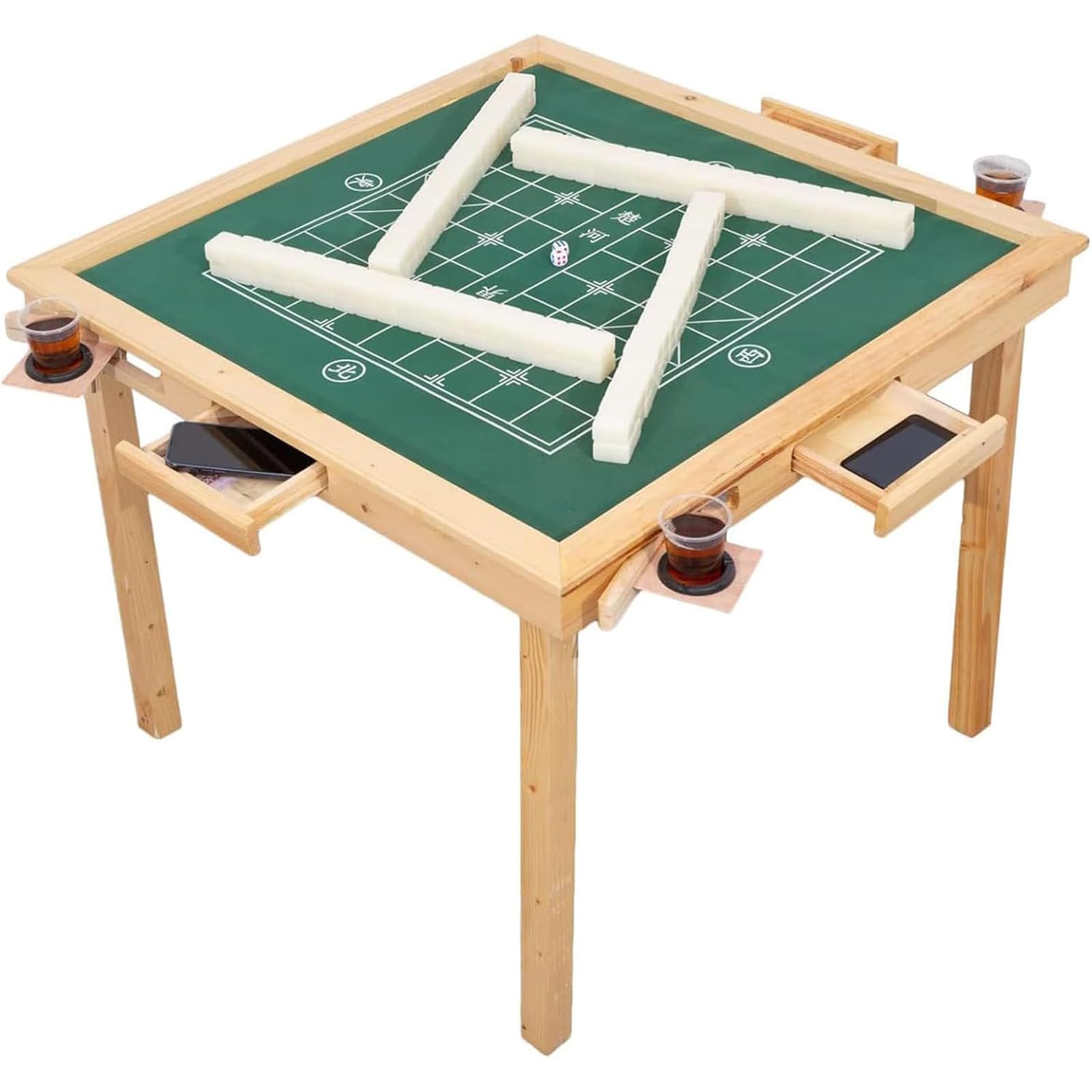 Składany stół mahjong do pokera, gier karcianych i gier planszowych z 4 uchwytami na kubki i 4 rowkami na żetony