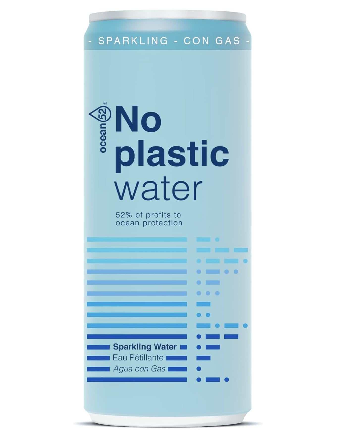 Agua con gas en lata No Plastic Water de Ocean52. Agua Mineral con gas - Pack 24 unidades x 33cl. Agua con gas en pack de 24 latas de 33cl. Agua mineral con gas en lata.