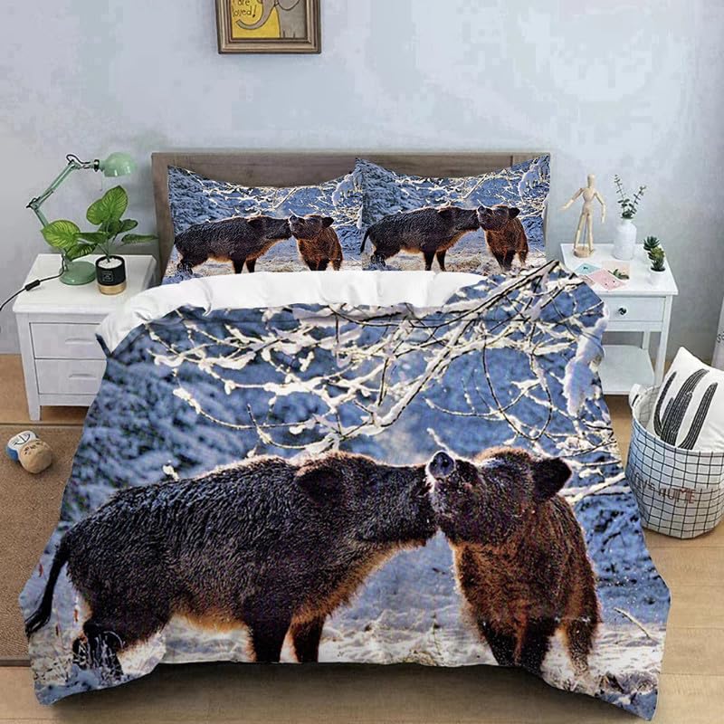 Housse de Couette 90x190 Sanglier des Neiges pour une Chambre d'Enfant Cosy