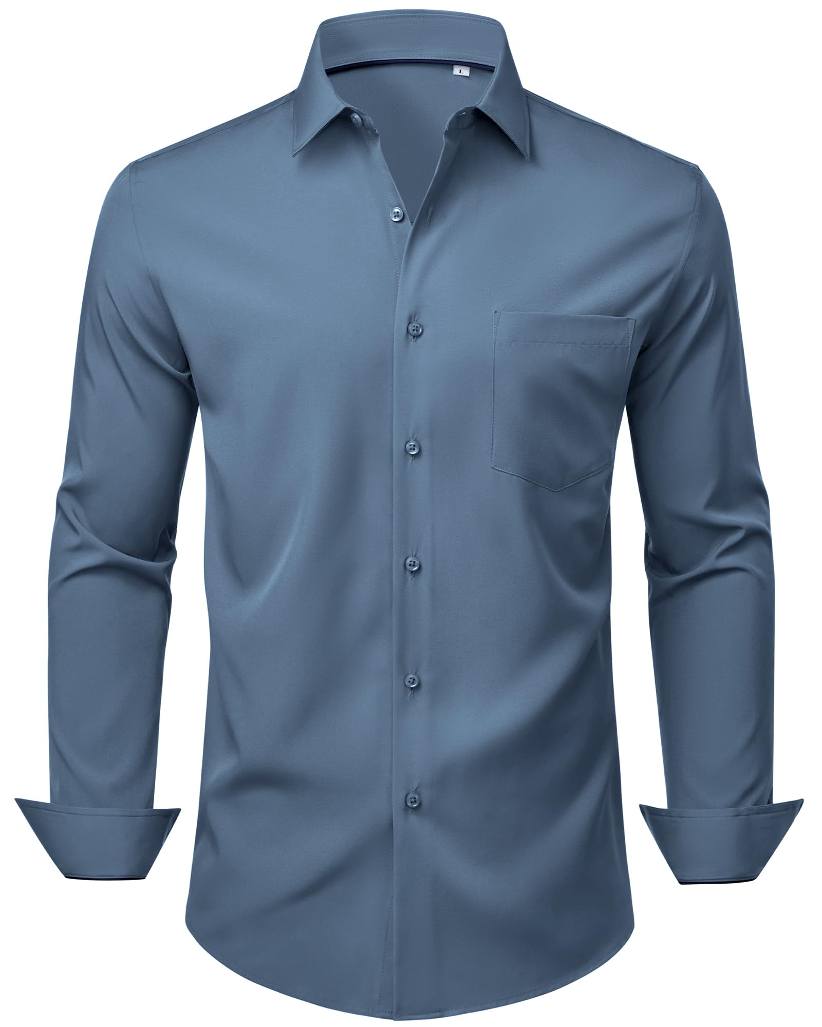 Alimens Gentle Mens Dress Shirts Stretch Long Sleeve Wrinkle Free Business Casual Button Down Shirt for Wedding