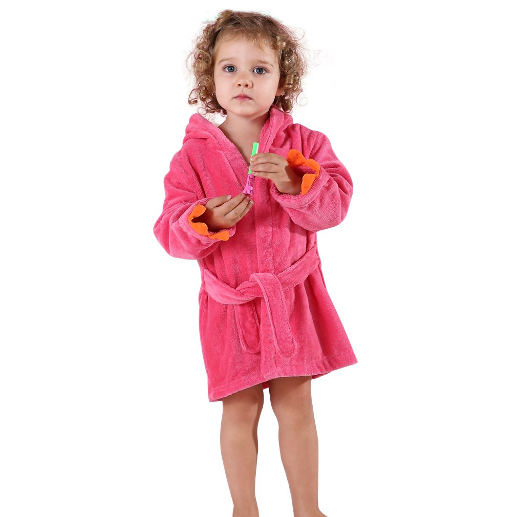 MICHLEY Kids Hooded Bathrobe 100% Cotton Dinosaur Design Robes for 1-5 Years Children