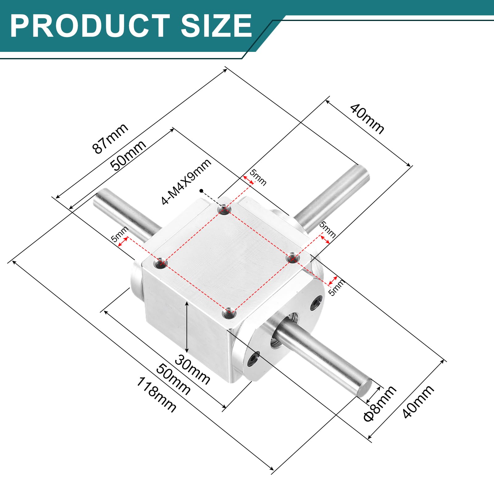 QUARKZMAN Getriebe 90 Grad Rechtwinkel Kegelgetriebe 1:1 Vorwärts Doppelausgangswelle 1 Modul 20 Zähne Kegelrad Aluminiumrahmen Einfaches Mechanisches DIY Modul 8mm Welle 118x87x30mm(LxBxH)