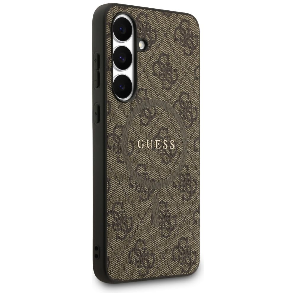 CG MOBILE Guess 4G Ring Classic Logo Compatible con MagSafe Funda para Samsung Galaxy S25 FE (marrón)