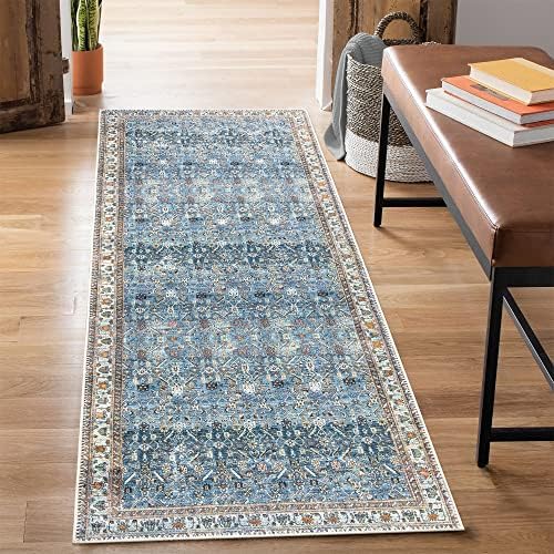 Amazon.com: Bloom Rugs Washable Non-Slip 7 ft Runner - Blue/Gray ...