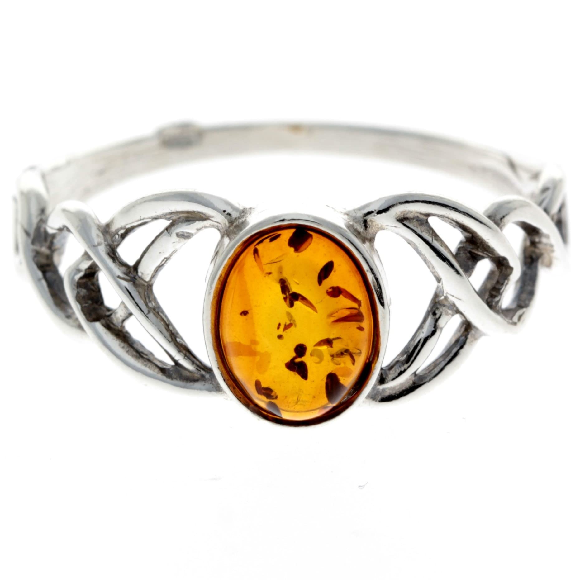 SilverAmber Jewellery - Anello in argento Sterling 925 e ambra baltica con nodi celtici – 7482