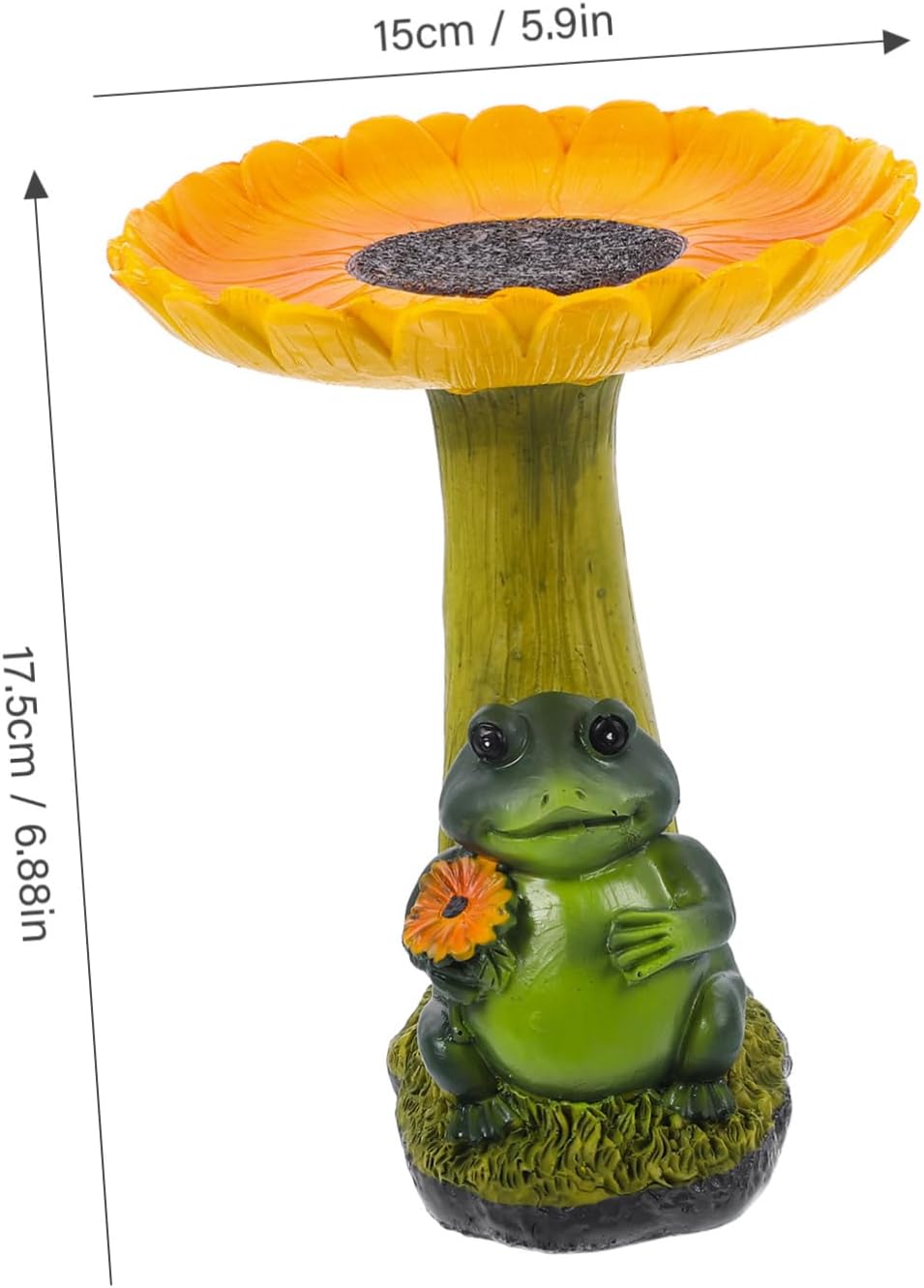 Mikikit Garden Bird Bath Tray Frog Figurine Sunflower Design Bird Feeder for Outdoor Decor for Attracting