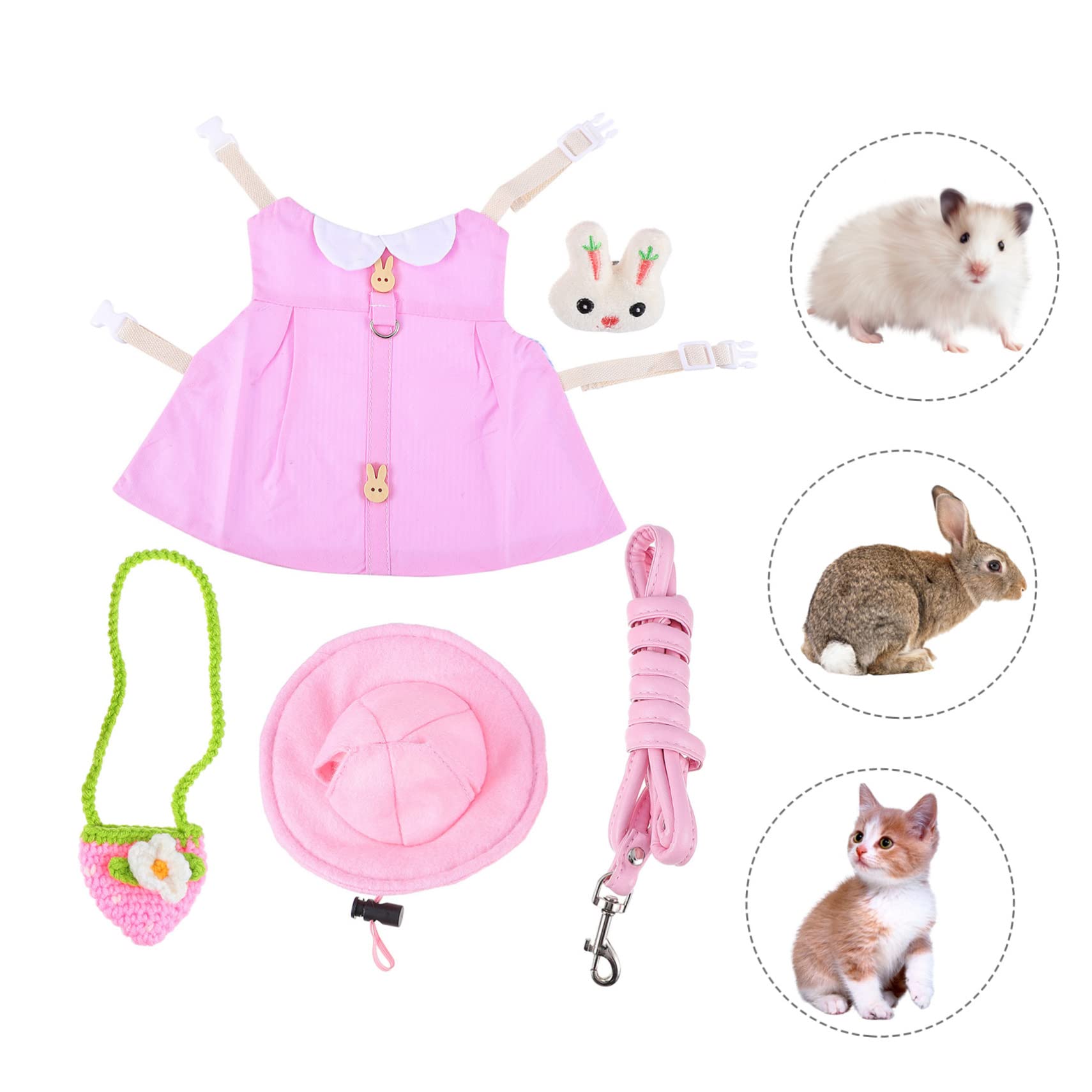 Mipcase Set Pets Leash Costume Set for Rabbits Hamsters and Guinea Pigs Adorable Vest Leash Hat and Accessories for Outdoor Fun and Exercise