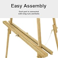 Vista 5 de Falling in Art Caballete de trípode con marco en A de 65 pulgadas, caballete de exhibición de madera con soporte de lona ajustable, caballete