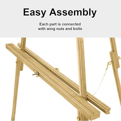 Miniatura 5 de Falling in Art Caballete de trípode con marco en A de 65 pulgadas, caballete de exhibición de madera con soporte de lona ajustable, caballete de