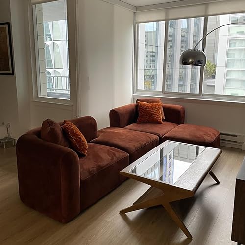 Miniatura 7 de Acanva Sofá moderno de terciopelo con espalda curvada, estilo minimalista, cómodo sofá para sala de estar, apartamento, modular de 4 plazas,