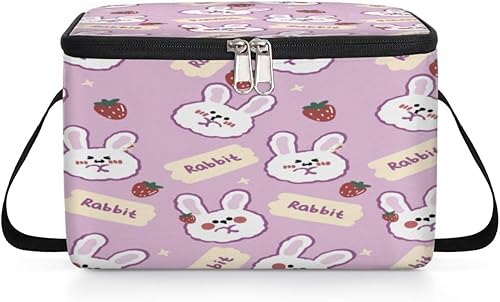 Miniatura 8 de QsirBC Bolsa de almuerzo aislada con diseño de fresa de conejo, bolsa de almuerzo reutilizable para adultos y hombres, hielera para el trabajo,