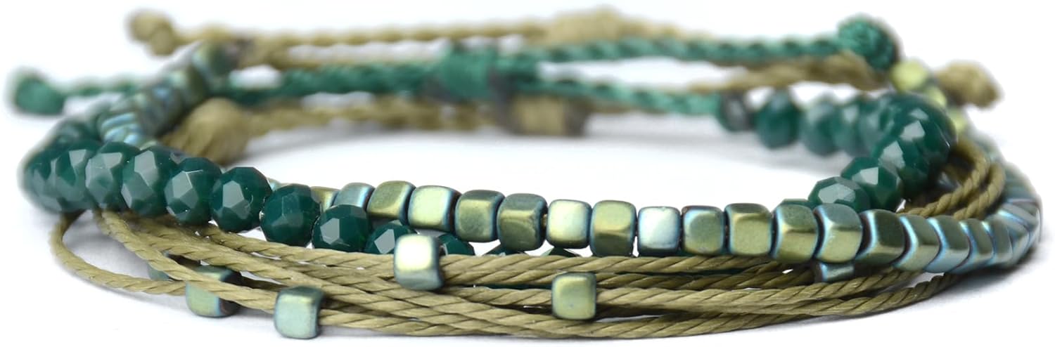 Mezcla Vida 3 Pcs Handmade Women's Stackable Bracelet Set, Adjustable Rope Bracelets Bracelets with Hematite and Glass Beads - Image 2