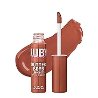Vista 15 de Ruby Kisses Brillo de labios Butter Bomb Gloss, brillo de labios no pegajoso, vitamina E, tono natural desnudo, maquillaje de labios - 7.8mL