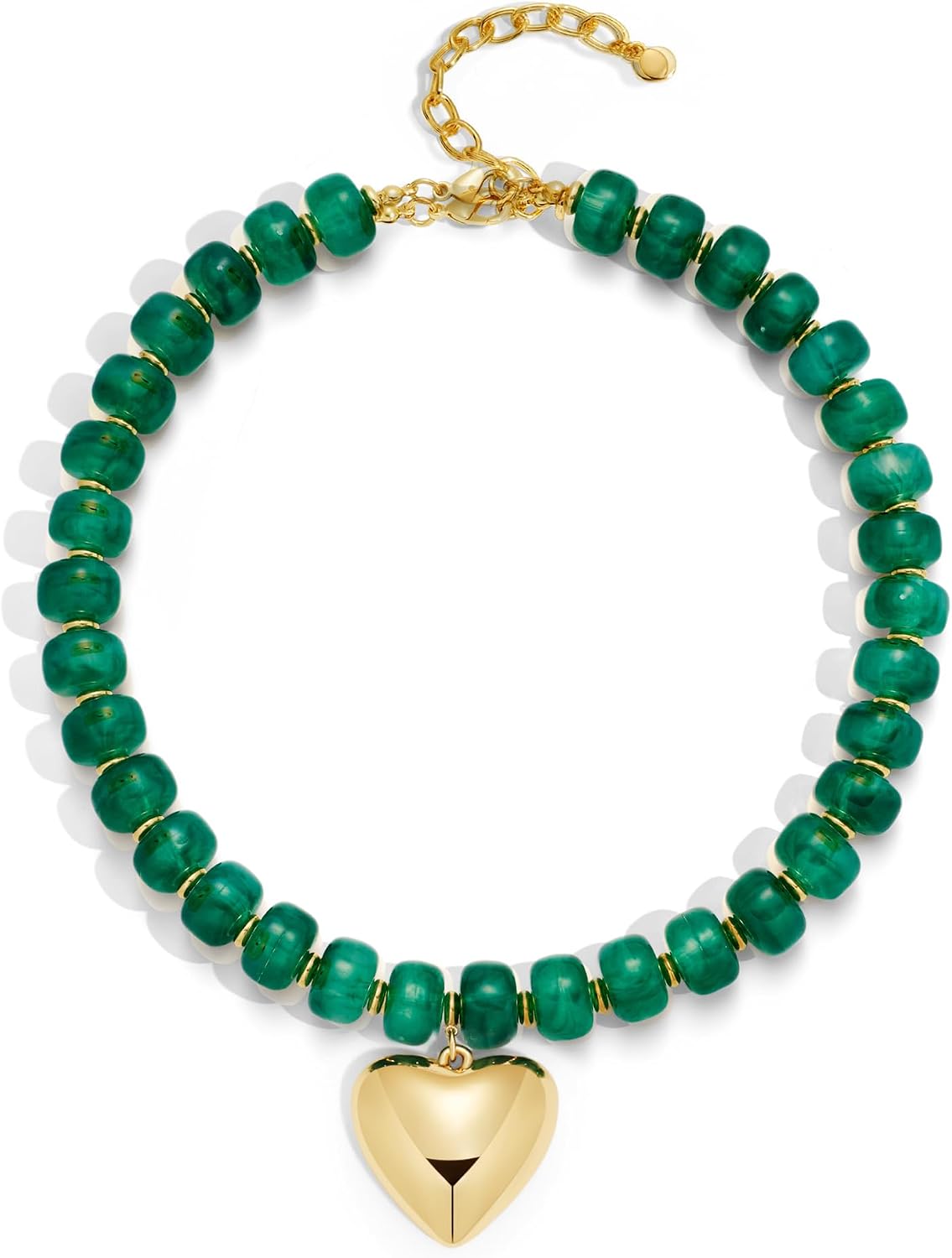 Chunky Beads Necklace for Women Trendy Gold Puffy Heart Choker Necklace Colorful Resin Beaded Heart Pendant Necklaces Statement Jewelry