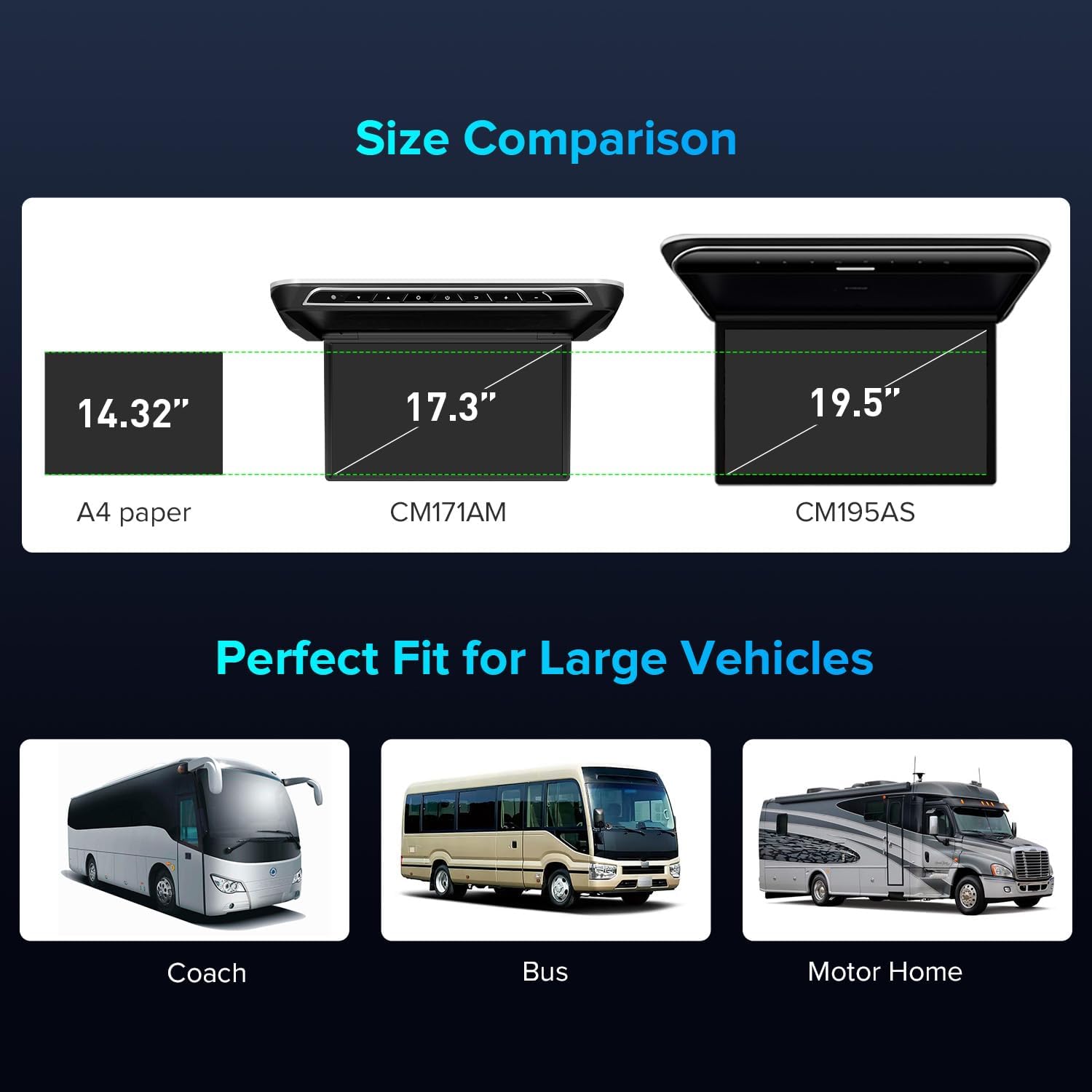 XTRONS 17.3 Inch Motorized Car Overhead Player, 8K FHD IPS Screen Android Car Roof Mount Monitor Built-in Stereo Speakers, Auto Flip Down Car Monitor Support HDMI USB Input