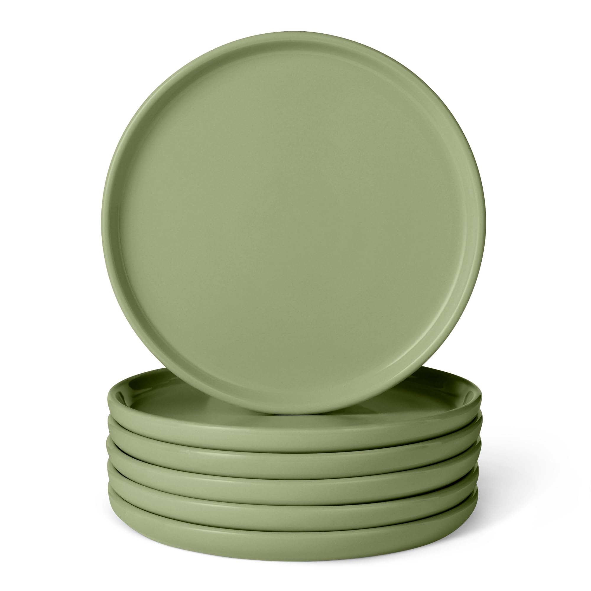 Amazon Basics Glazed Stoneware Appetizer Plates, 6-Piece Set, Microwave and Dishwasher-Safe, 17cm, Olive