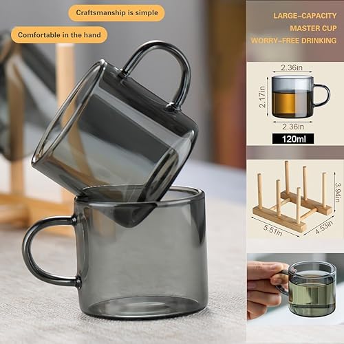 Miniatura 5 de Juego de 6 mini tazas de té de vidrio con soporte de madera, juego de tazas de té Kung Fu gris ahumado, decoración de utensilios de té chino, taza