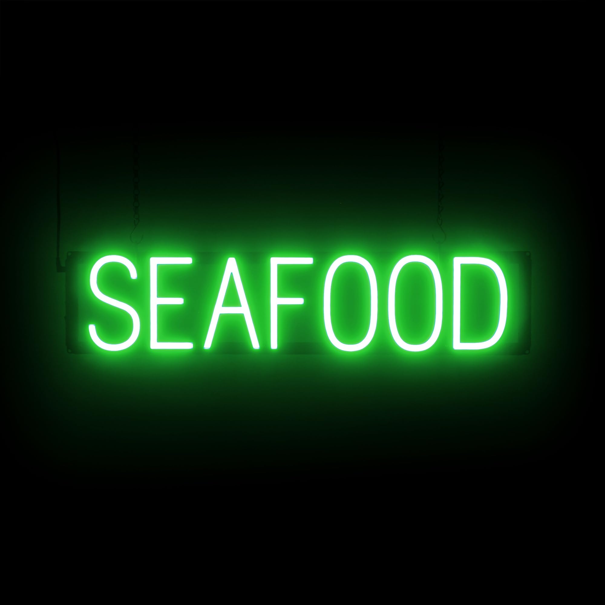 SpellBrite LED Neon SEAFOOD Sign for Business - Green, 28" x 6"
