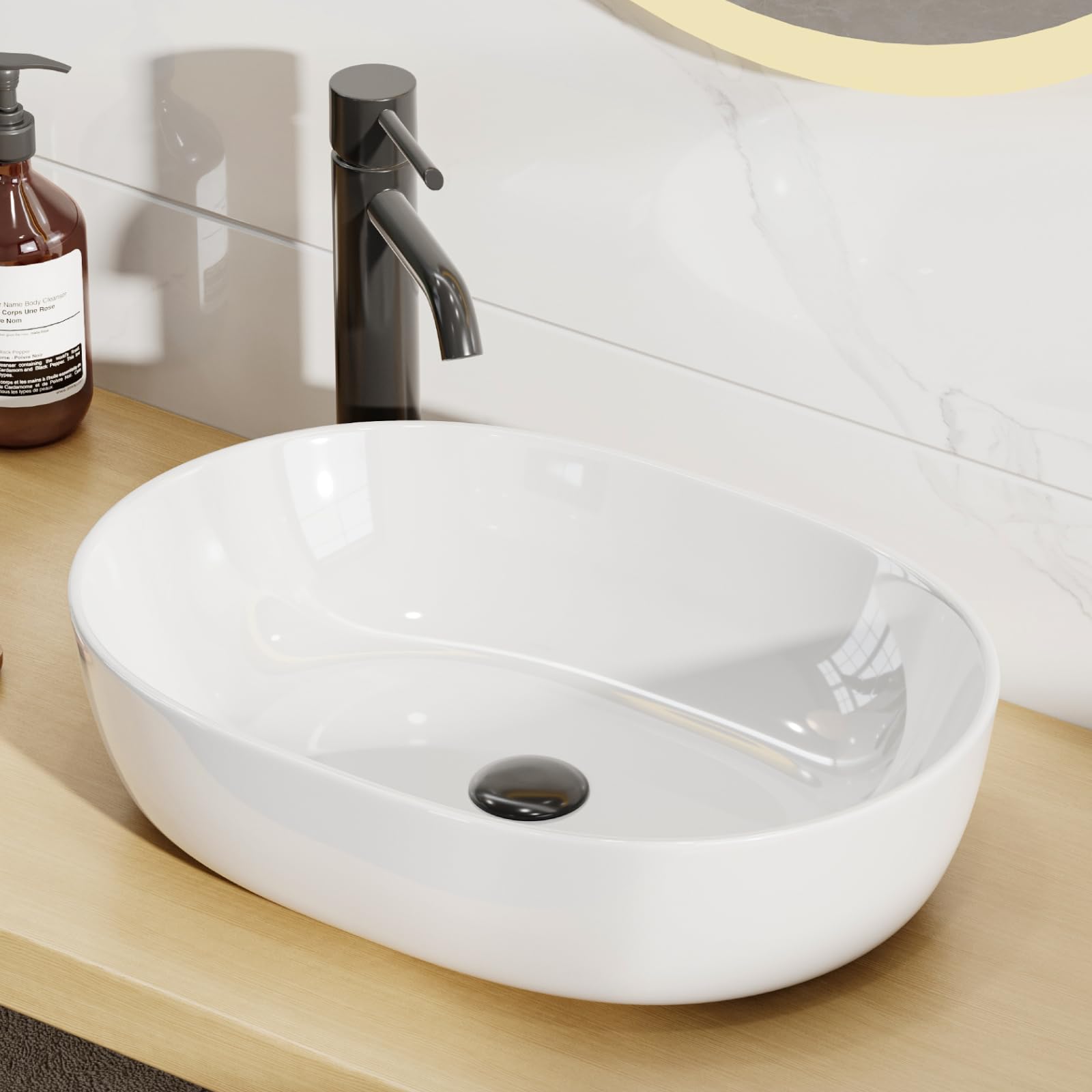 Festnight Luxueuse Vasque à Poser En Céramique Ovale Pour Salle De Bain