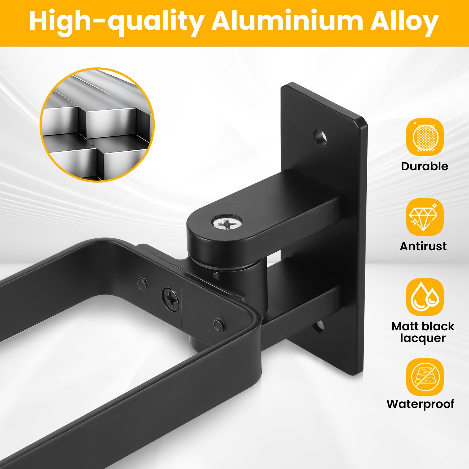 JIZZU Porte-Serviettes 180° Pivotant Salle de Bain, Double Barre Support Mural en Alliage d'Aluminium avec Vis et Adhésif, 32,5 cm, sans Perçage ou Perçage (Noir Mat)