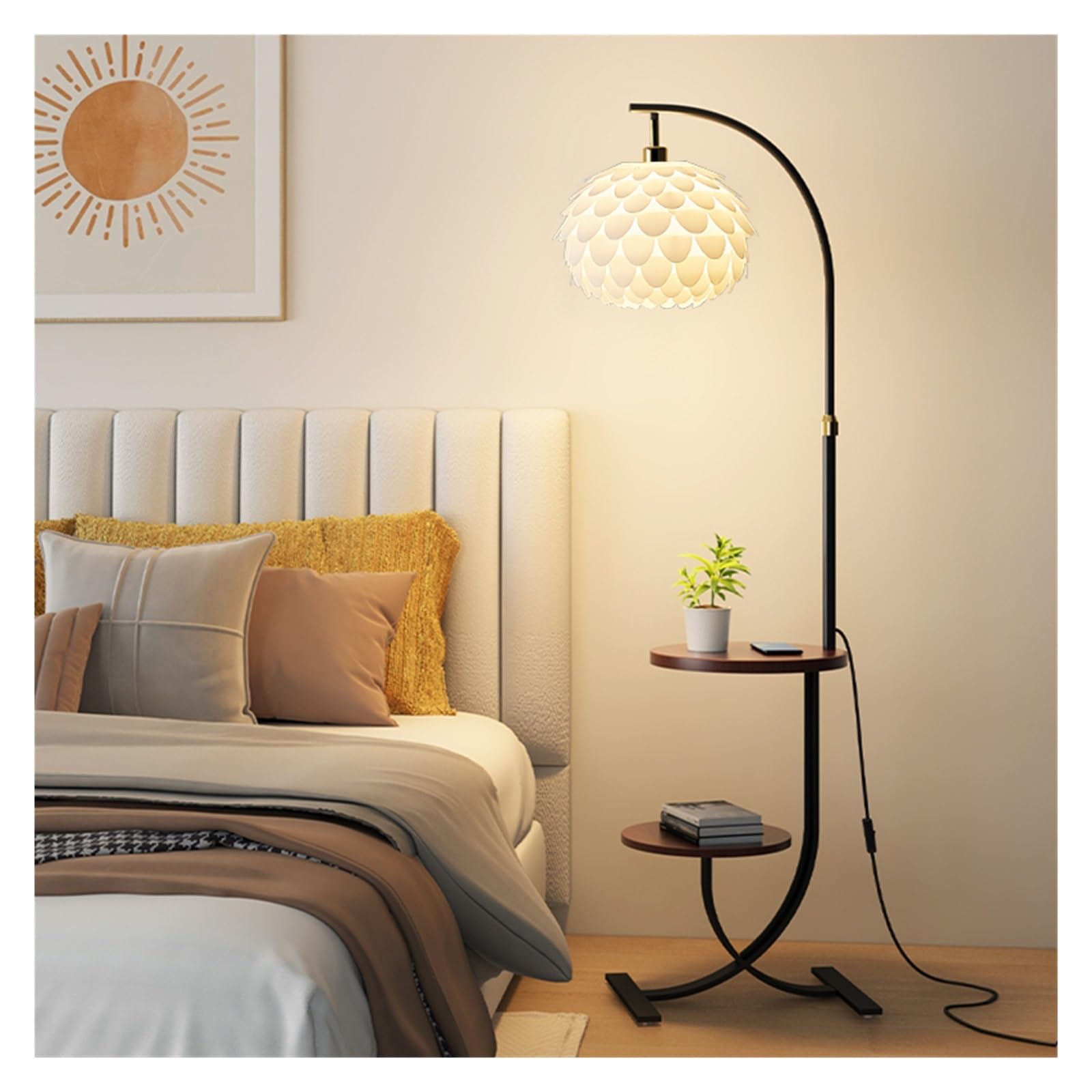 Yhxflux Black Lighting Floor Lamp For Living Room Bedroom With Table(Black)