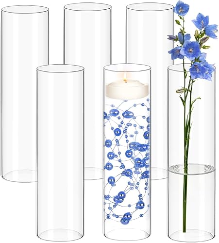 6 Pack Glass Cylinder Flower Vases 14 Inch Tall Bulk Clear Vase for Centerpieces Hurricane Floating Candle Holder for Table Home Home Decor Floral Shelf Party Dining Wedding Holiday Decoration