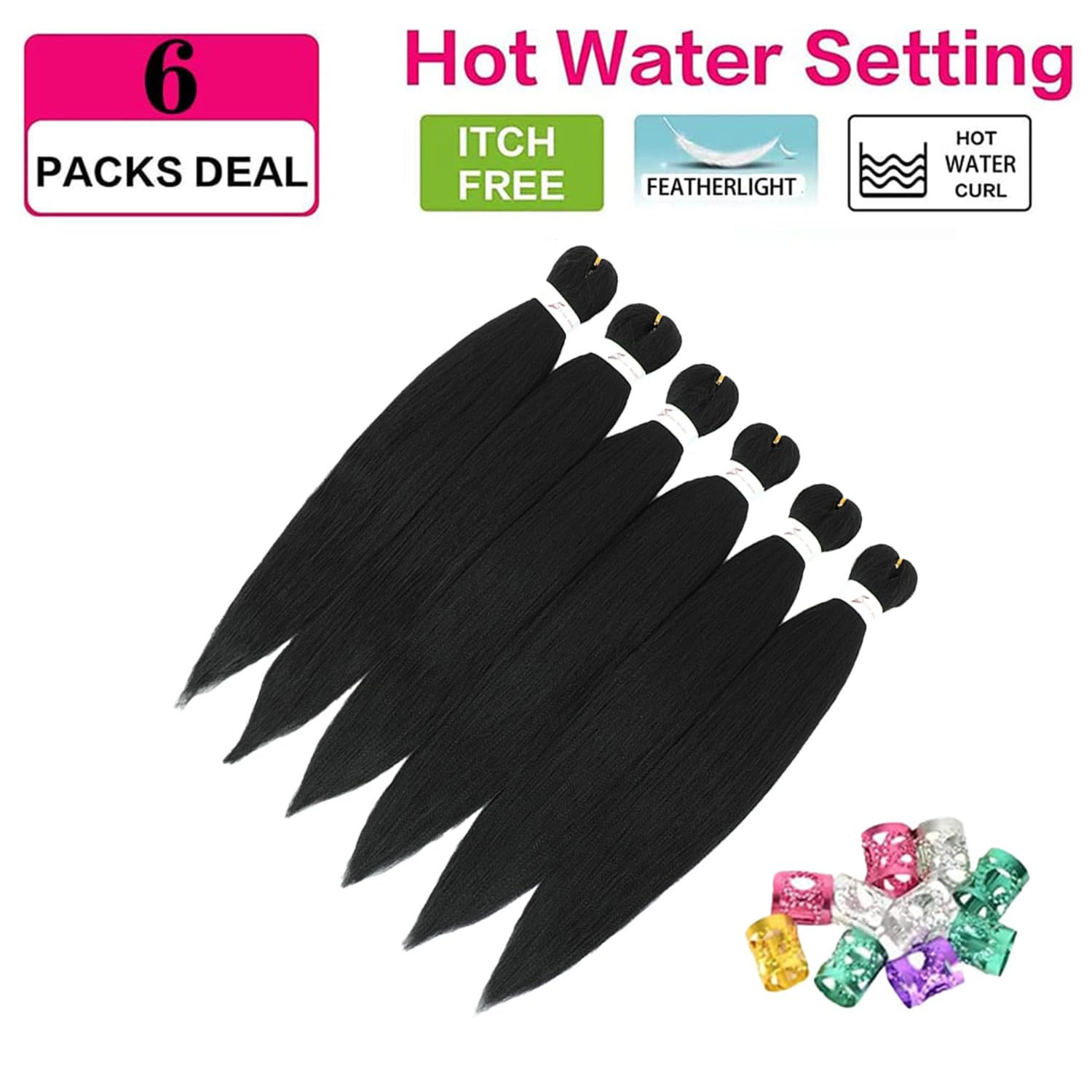 Extension Capelli per Treccine Africane Nero 30 Pollici Lunghe Kanekalon Easy Braids Extensions Nere 6 Confezioni Extension Capelli Sintetici per Trecce Black Braiding Hair Pre Stretched(1B)