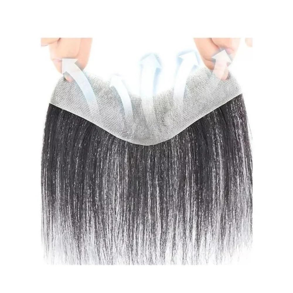 Tupecik dla męskiego tupecika w stylu V, przednia linia włosów dla mężczyzn, 100% ludzkie włosy remy, ultracienka skóra, baza PU, męski system wymiany, ludzkie włosy dla mężczyzn (16 x 1,2 cm)