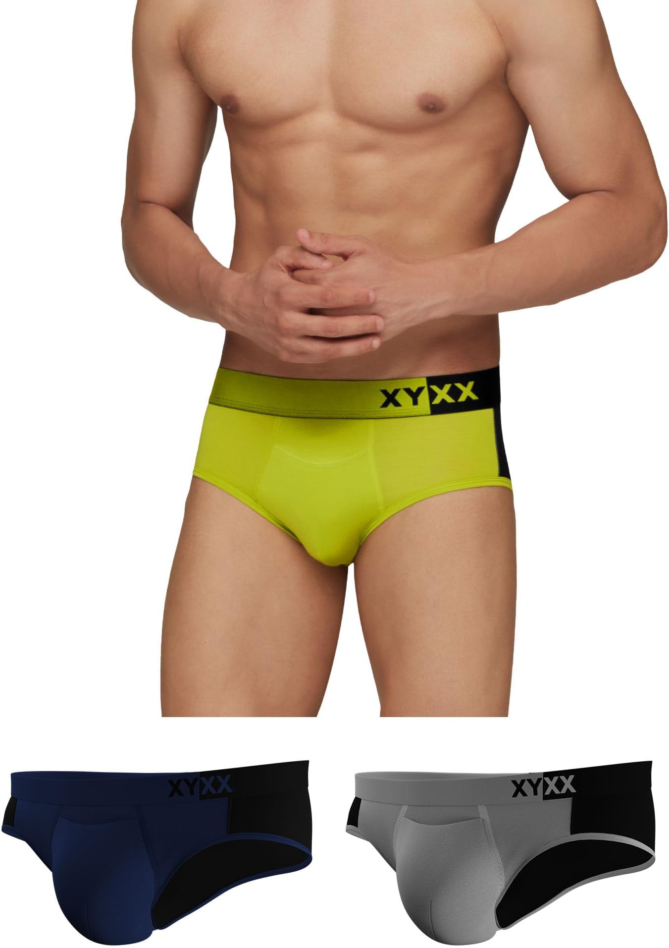 XYXX Men's Dualist Micromodal Regular Fit Colorblock Antimicrobial Briefs with No Marks Waistband (Pack of 3)