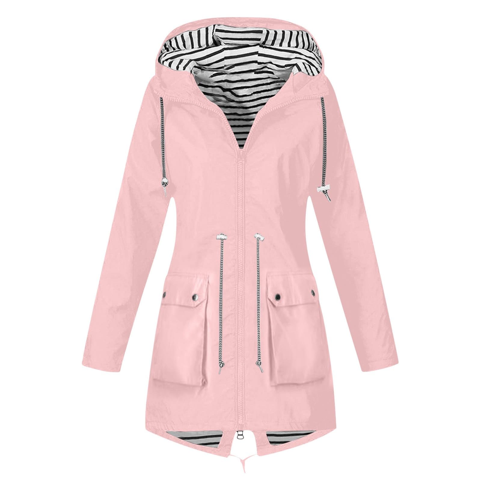 Chubasquero plegable de mujer tipo gabardina larga con capucha fija 6