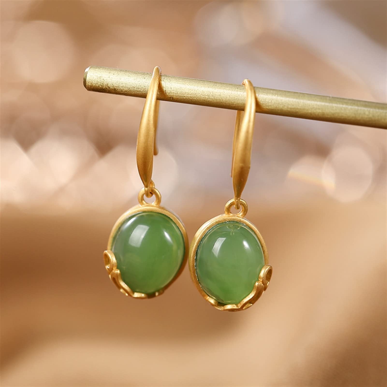 Pendientes de plata S925 chapados en oro con jade hetiano, pendientes para mujer, joyería para novia