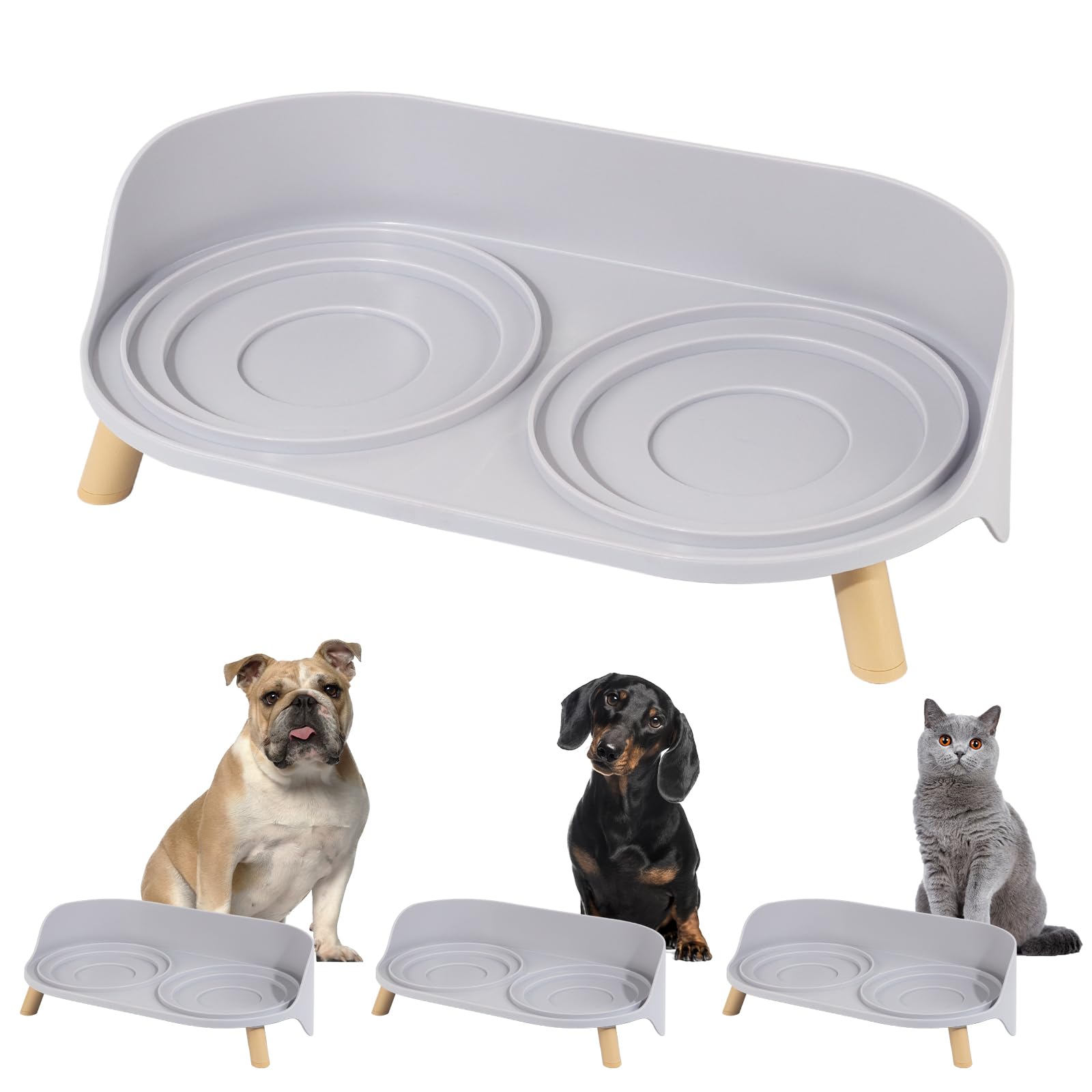 Raised Dog Feeder Bowl Stand - Elevated Dining Table for Small and Medium Dogs and Cats - Fits Food and Water Dish up to 6" Diameter - Grey (Bowls Not Included)