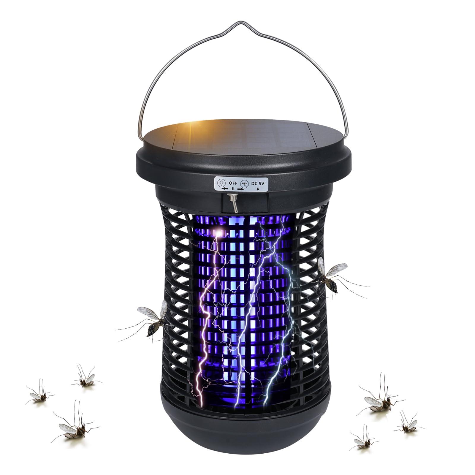 Domary Solar Mosquito Kill Lamp Outdoor Waterproof Solar Bug Zapp Intel nt Light Control Mosquito Trap Lamp with Handle LED Night Light for Gardens Orchards Parks Lawns Farmhouses