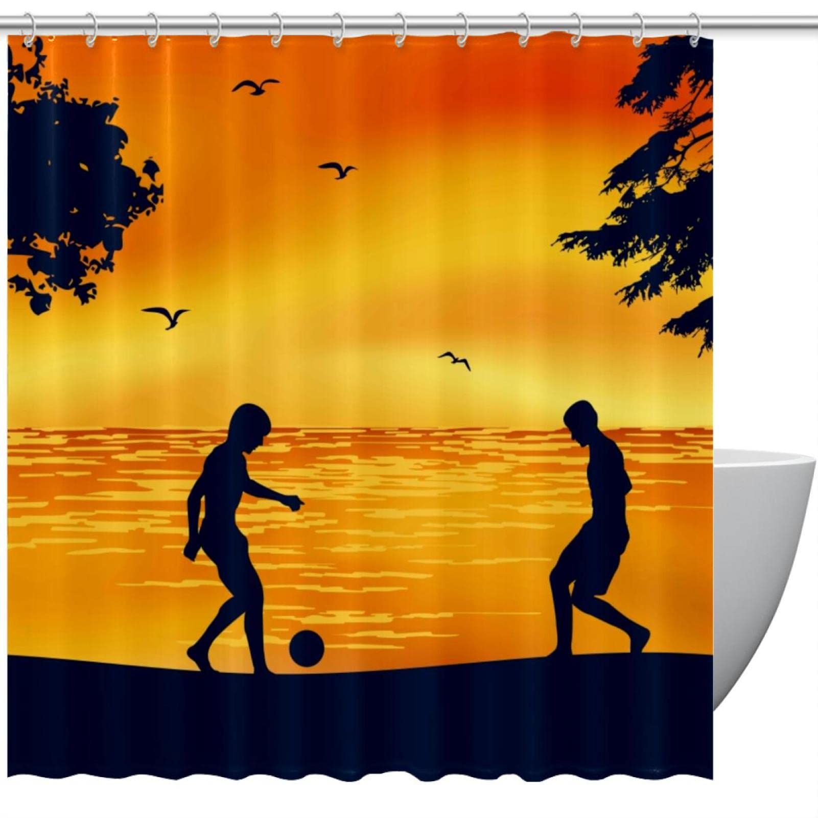 Rideau de douche football plage pour passionnés de sport et mer