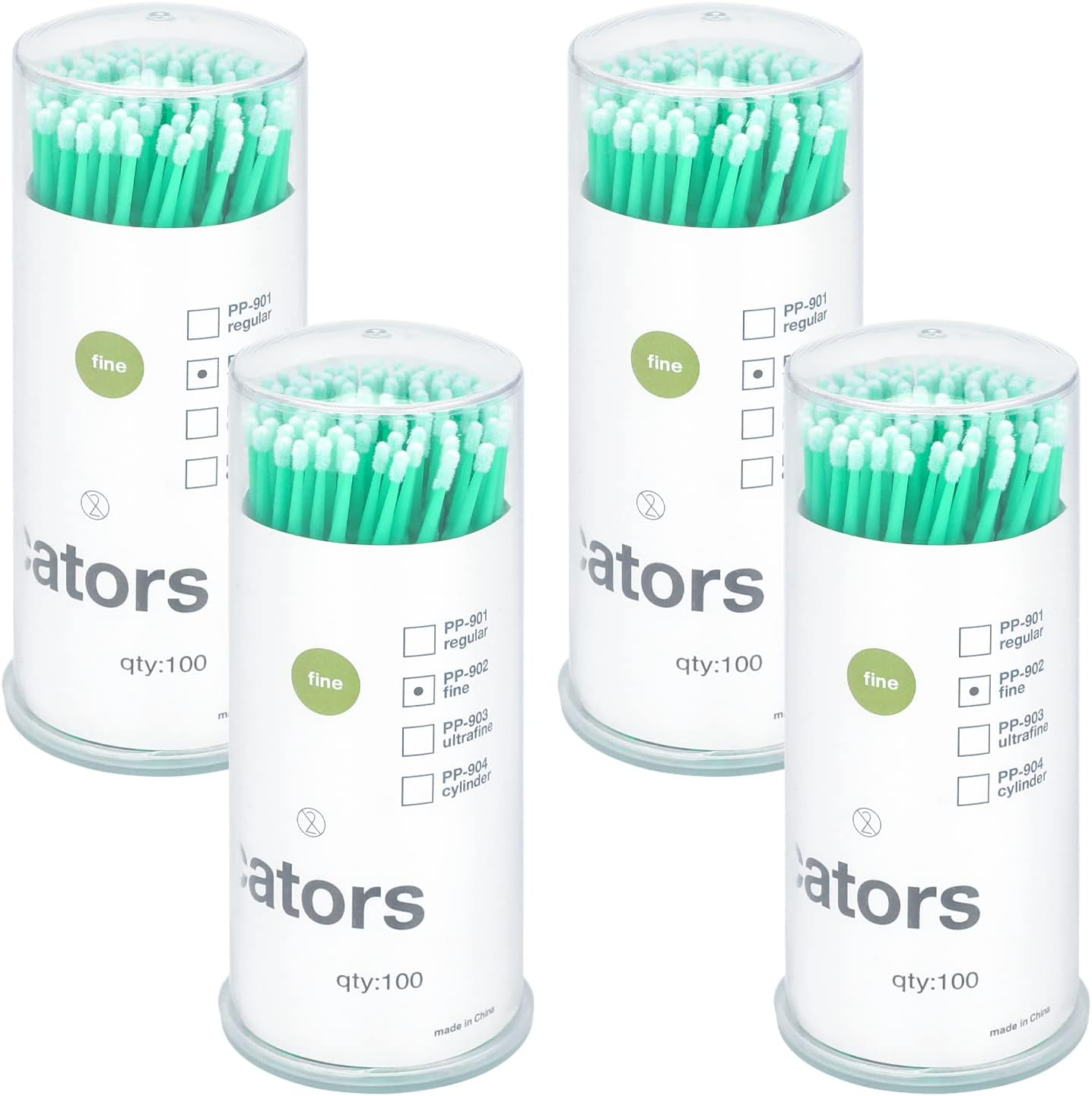 G2PLUS 400 PCS Disposable Micro Applicators, Micro Brushes for Eyelash Extensions, Makeup and Personal Care- 4 X 100PCS(Green)