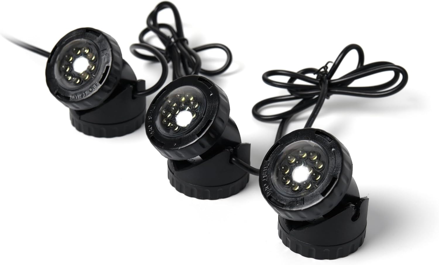 Jebao PL1LED-3PS LED lights with various color lenses and the photocell sensor.
