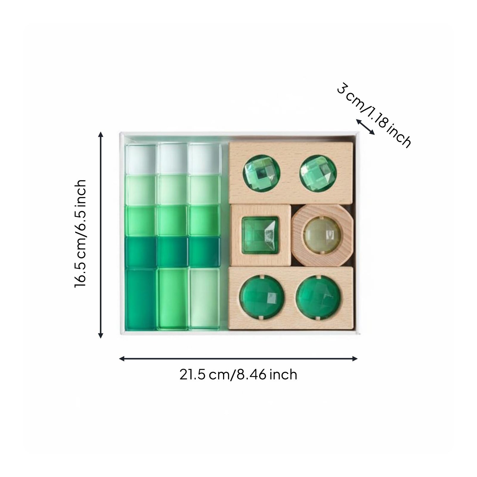 Qianly Kinder Bausteine Farbblöcke Steckbausteine Stapelsteine Lernbausteine aus Acryl Und Holz mit Glatter Oberfläche Und für Farbsortierung Visuelle, Grün