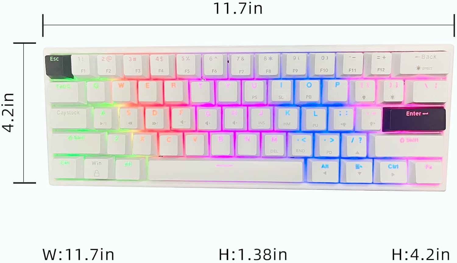 ONE-UP Portable 60% Mechanical Gaming Keyboard LED Backlit Compact 61 Keys Mini Wired Office Keyboard with Blue Switch PBT Keycaps for Windows Laptop PC Mac.（White/Black）