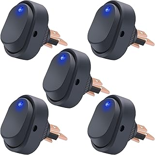 Twidec/5Pcs LED Lighted Rocker Switch Toggle 12V 30A SPST 3 Pin On-Off Blue Round Dot Switch for Car Boat Marine ASW-20D-BU