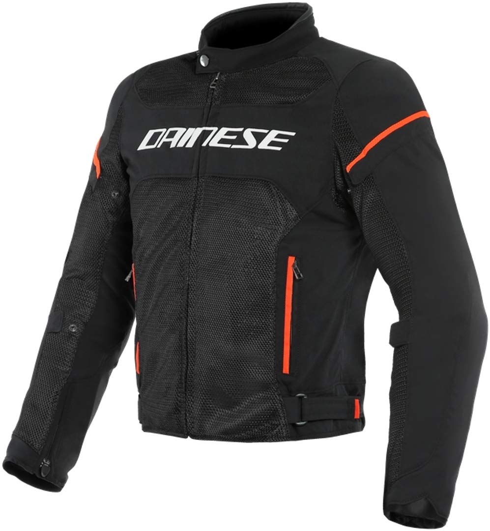 Dainese Air Frame D1 Tex Jacket, Windproof Motorcycle Jacket, Men, Black/White/Fluo-Red, 44