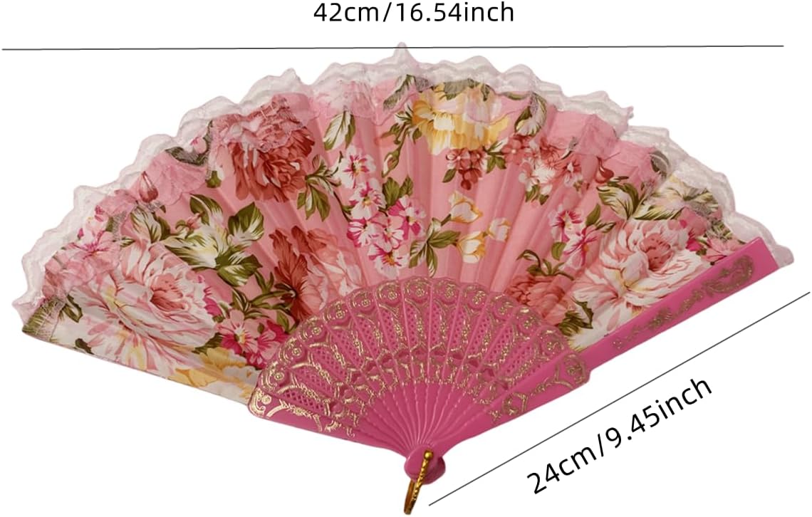 4 Pack Spanish Style Floral Folding Fans Ladies Lace Handheld Fans for Party Wedding Dancing and Home Decoration