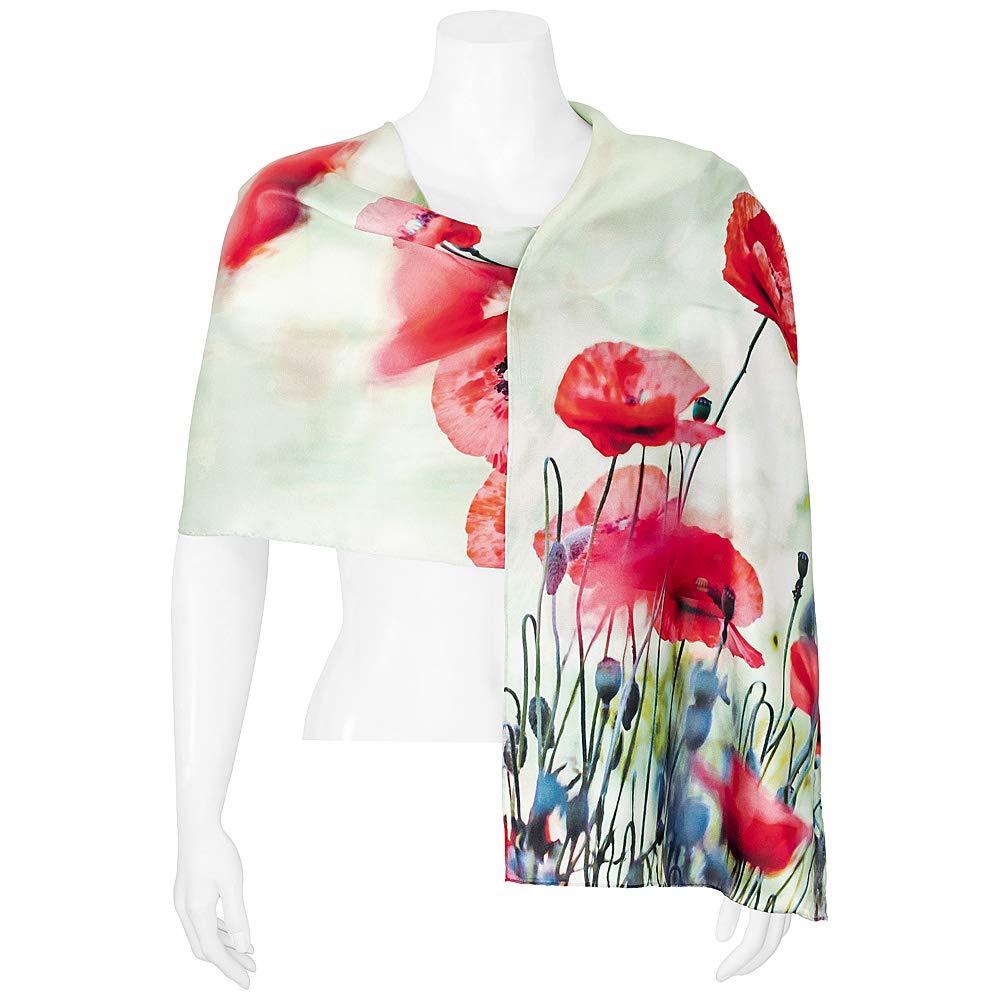 VON LILIENFELD Apaszka Jedwabna Damska 100% Jedwab Maki Kwiaty 172 x 42 cm
