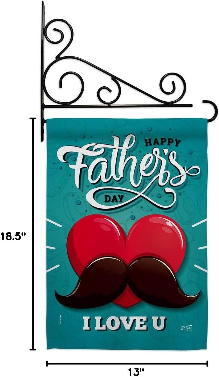 Dad Mustache Garden Flag Set Wall Holder Family Father Day Daddy Papa Grandpa Best Parent Sibling Relatives Grandparent Small Decorative Gift Yard House Banner Double-Sided Made In USA 13 X 18.5
