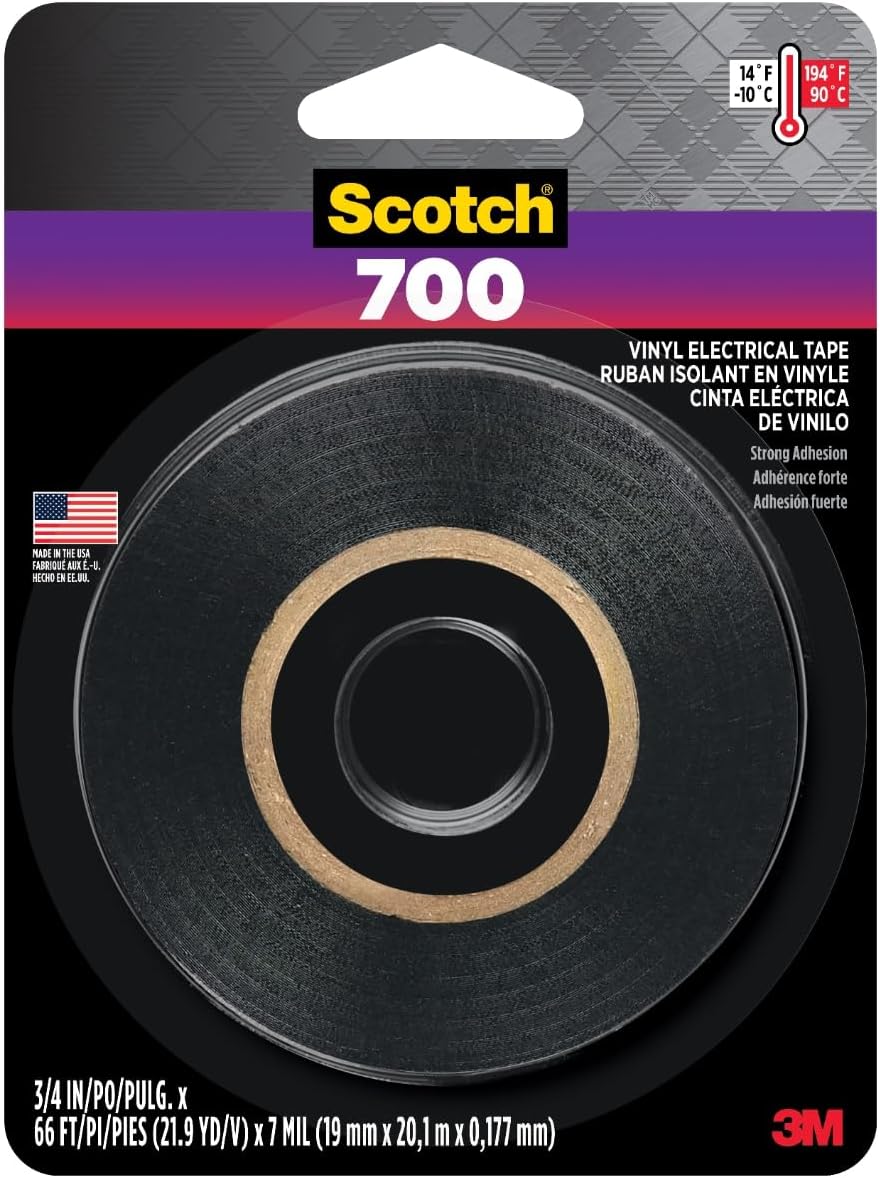 3M 700 Electrical Tape, 3/4 in x 66 ft x 7 mil, Vinyl Insulating Tape for Excellent Mechanical Protection, for Primary Insulation Up to 600V, for Indoor and Outdoor Use (03429NA)