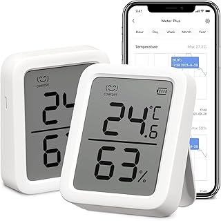 SwitchBot Thermometer Hygrometer, Bluetooth Indoor Humidity Meter and Temperature Sensor with App Control, Large LCD Displ...
