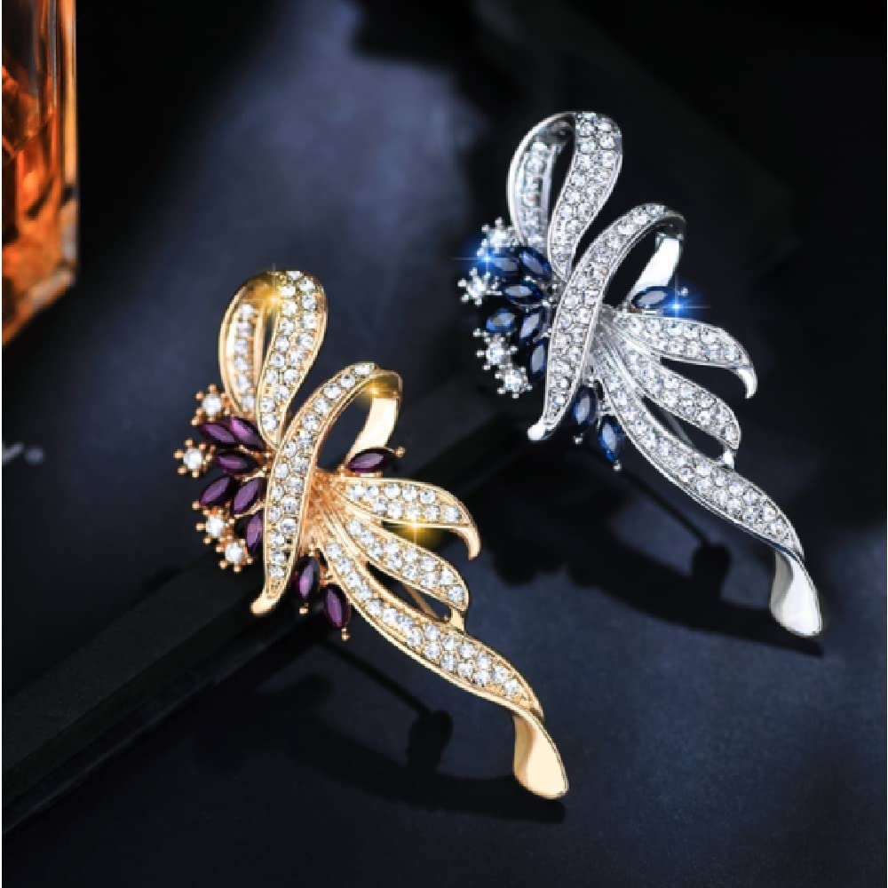 Kristall Brosche Brosche Anstecknadel Strass Brosche Brosche Hochzeit Damen Accessoires (Color : Blue)