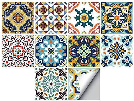 Floor Wall Tile Transfers Sticker for Home Decor, Peel & Stick self-Adhesive splashback, Tile Decals for Living Room Kitchen Bathroom Decor, 10 Pieces,Black and White, 15x15cm