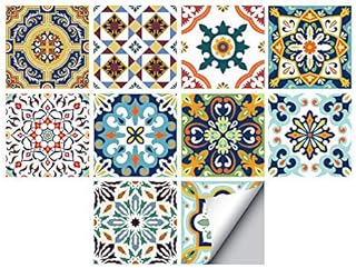 Self-Adhesive Wall Tile Decals, Peel and Stick Tile Stickers, Waterproof Backsplash Stickers for Kitchen Bathroom Decor, 8x8inch 10Pcs, Mediterranean 01